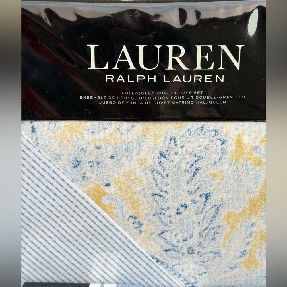 Ralph Lauren Marisa Blue Yellow Paisley Stripe QUEEN Duvet Cover Set 3pc